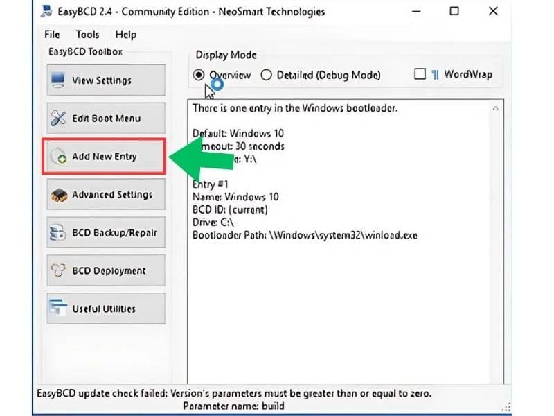 Credit: EasyBCD
Download and install EasyBCD, a boot manager tool.